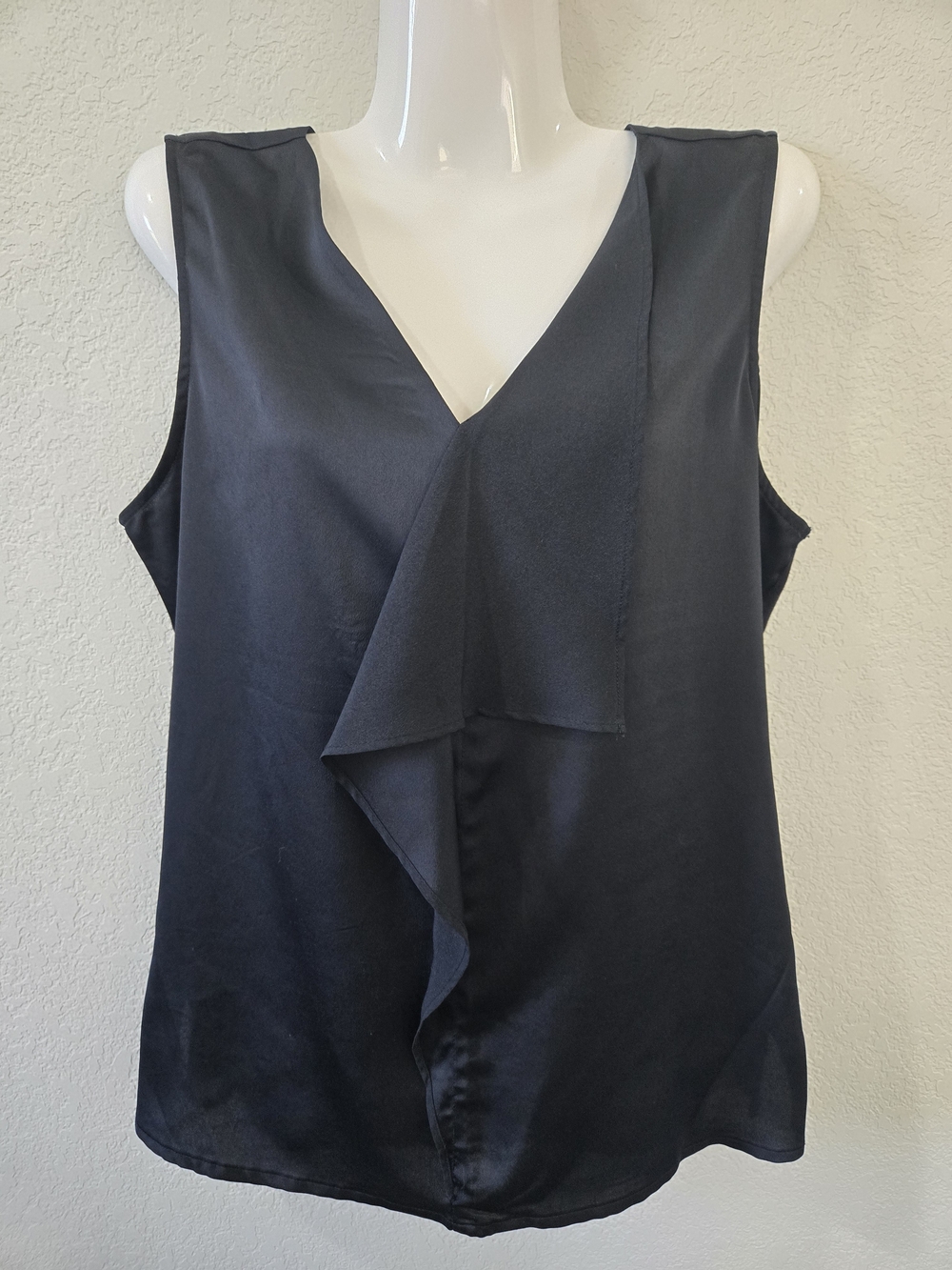 The Limited Black V-Neck Ruffle Sleeveless Tank